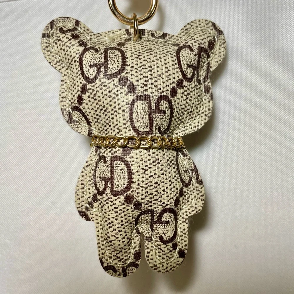 Bag Charm- Crystal Face Fashion Bear Keychain/Bag Charm in Beige Logo Print,NWOT - Picture 5 of 8